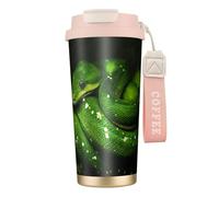 YXDVPALNE Serpente verde rettile,Tazza da caffè in acciaio inossidabile 316 con cordino, bicchiere termico da viaggio per auto, 500 ml