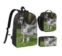 YXDVPALNE Setter inglese Animali da prato Cani Setter inglese,Zaino per studenti, borsa per il pranzo, astuccio portapenne, set da 3 pezzi