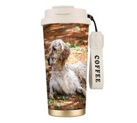 YXDVPALNE Setter inglese Autunno Animali domestici Cani Inglese,Tazza da caffè in acciaio inossidabile 316 con cordino, bicchiere termico da viaggio per auto, 500 ml