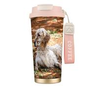 YXDVPALNE Setter inglese Autunno Animali domestici Cani Inglese,Tazza da caffè in acciaio inossidabile 316 con cordino, bicchiere termico da viaggio per auto, 500 ml