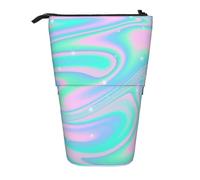 YXDVPALNE Sfondo astratto olografico in neon pastello,Astuccio telescopico, portapenne con supporto e astuccio con cerniera