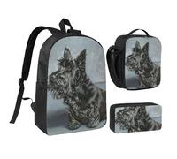 YXDVPALNE Simpatico cane Scottish Terrier nero,Zaino per studenti, borsa per il pranzo, astuccio portapenne, set da 3 pezzi