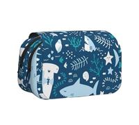 YXDVPALNE Squalo sorridente Animali marini Pesci Stelle marine Blu Astuccio portapenne portatile a doppia conchiglia con cerniera
