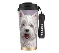YXDVPALNE Stampa artistica di un simpatico cane West Highland Terrier,Tazza da caffè in acciaio inossidabile 316 con cordino, bicchiere termico da viaggio per auto, 500 ml