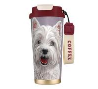 YXDVPALNE Stampa artistica di un simpatico cane West Highland Terrier,Tazza da caffè in acciaio inossidabile 316 con cordino, bicchiere termico da viaggio per auto, 500 ml
