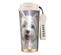 YXDVPALNE Stampa artistica di un simpatico cane West Highland Terrier,Tazza da caffè in acciaio inossidabile 316 con cordino, bicchiere termico da viaggio per auto, 500 ml