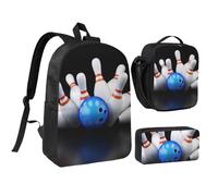 YXDVPALNE Stampa bottiglia da bowling,Zaino per studenti, borsa per il pranzo, astuccio portapenne, set da 3 pezzi