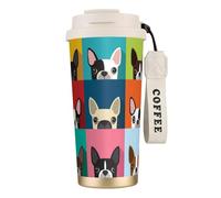 YXDVPALNE Stampa colorata del Boston Terrier,Tazza da caffè in acciaio inossidabile 316 con cordino, bicchiere termico da viaggio per auto, 500 ml