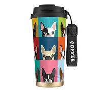 YXDVPALNE Stampa colorata del Boston Terrier,Tazza da caffè in acciaio inossidabile 316 con cordino, bicchiere termico da viaggio per auto, 500 ml