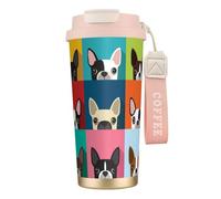 YXDVPALNE Stampa colorata del Boston Terrier,Tazza da caffè in acciaio inossidabile 316 con cordino, bicchiere termico da viaggio per auto, 500 ml