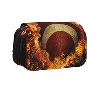 YXDVPALNE Stampa di football americano fiammeggiante Astuccio portapenne portatile a doppia conchiglia con cerniera