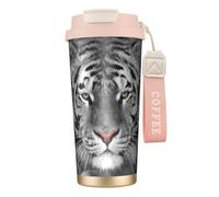 YXDVPALNE Stampa di tigre bianca bellissima,Tazza da caffè in acciaio inossidabile 316 con cordino, bicchiere termico da viaggio per auto, 500 ml