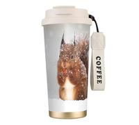 YXDVPALNE Stampa di uno scoiattolo carino nella neve,Tazza da caffè in acciaio inossidabile 316 con cordino, bicchiere termico da viaggio per auto, 500 ml