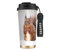 YXDVPALNE Stampa di uno scoiattolo carino nella neve,Tazza da caffè in acciaio inossidabile 316 con cordino, bicchiere termico da viaggio per auto, 500 ml