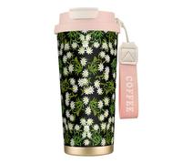 YXDVPALNE Stella alpina svizzera floreale,Tazza da caffè in acciaio inossidabile 316 con cordino, bicchiere termico da viaggio per auto, 500 ml