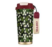 YXDVPALNE Stella alpina svizzera floreale,Tazza da caffè in acciaio inossidabile 316 con cordino, bicchiere termico da viaggio per auto, 500 ml
