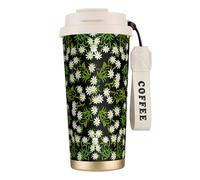 YXDVPALNE Stella alpina svizzera floreale,Tazza da caffè in acciaio inossidabile 316 con cordino, bicchiere termico da viaggio per auto, 500 ml