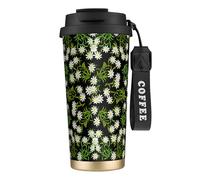 YXDVPALNE Stella alpina svizzera floreale,Tazza da caffè in acciaio inossidabile 316 con cordino, bicchiere termico da viaggio per auto, 500 ml