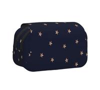YXDVPALNE Stelle scintillanti rosa blu scuro e oro rosa Astuccio portapenne portatile a doppia conchiglia con cerniera