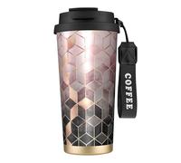 YXDVPALNE Stile nordico, motivo geometrico rosa, oro,Tazza da caffè in acciaio inossidabile 316 con cordino, bicchiere termico da viaggio per auto, 500 ml