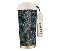 YXDVPALNE Succulente fresche stampate,Tazza da caffè in acciaio inossidabile 316 con cordino, bicchiere termico da viaggio per auto, 500 ml
