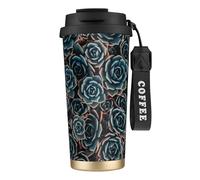 YXDVPALNE Succulente fresche stampate,Tazza da caffè in acciaio inossidabile 316 con cordino, bicchiere termico da viaggio per auto, 500 ml
