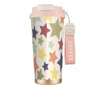 YXDVPALNE Superficie colorata a stella,Tazza da caffè in acciaio inossidabile 316 con cordino, bicchiere termico da viaggio per auto, 500 ml