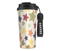YXDVPALNE Superficie colorata a stella,Tazza da caffè in acciaio inossidabile 316 con cordino, bicchiere termico da viaggio per auto, 500 ml