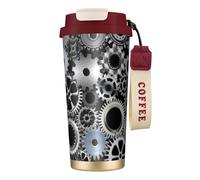 YXDVPALNE Tecnologia di rendering di ingranaggi metallici Arte digitale,Tazza da caffè in acciaio inossidabile 316 con cordino, bicchiere termico da viaggio per auto, 500 ml