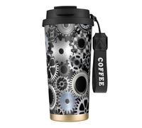 YXDVPALNE Tecnologia di rendering di ingranaggi metallici Arte digitale,Tazza da caffè in acciaio inossidabile 316 con cordino, bicchiere termico da viaggio per auto, 500 ml