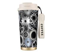 YXDVPALNE Tecnologia di rendering di ingranaggi metallici Arte digitale,Tazza da caffè in acciaio inossidabile 316 con cordino, bicchiere termico da viaggio per auto, 500 ml
