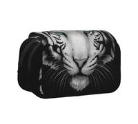 YXDVPALNE Tigre bianca pupilla blu Astuccio portapenne portatile a doppia conchiglia con cerniera