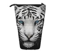 YXDVPALNE Tigre bianca pupilla blu,Astuccio telescopico, portapenne con supporto e astuccio con cerniera