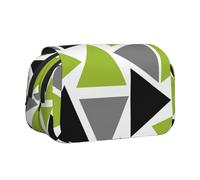 YXDVPALNE Triangoli casuali verde lime grigio nero su bianco Astuccio portapenne portatile a doppia conchiglia con cerniera