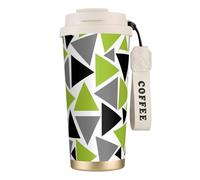 YXDVPALNE Triangoli casuali verde lime grigio nero su bianco,Tazza da caffè in acciaio inossidabile 316 con cordino, bicchiere termico da viaggio per auto, 500 ml