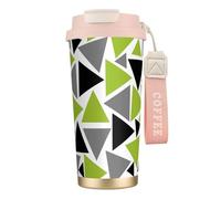 YXDVPALNE Triangoli casuali verde lime grigio nero su bianco,Tazza da caffè in acciaio inossidabile 316 con cordino, bicchiere termico da viaggio per auto, 500 ml