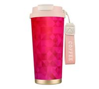 YXDVPALNE Triangolo fucsia geometrico,Tazza da caffè in acciaio inossidabile 316 con cordino, bicchiere termico da viaggio per auto, 500 ml