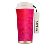 YXDVPALNE Triangolo fucsia geometrico,Tazza da caffè in acciaio inossidabile 316 con cordino, bicchiere termico da viaggio per auto, 500 ml