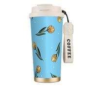 YXDVPALNE Tulipani gialli disegnati a mano,Tazza da caffè in acciaio inossidabile 316 con cordino, bicchiere termico da viaggio per auto, 500 ml