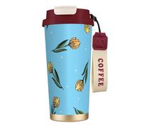 YXDVPALNE Tulipani gialli disegnati a mano,Tazza da caffè in acciaio inossidabile 316 con cordino, bicchiere termico da viaggio per auto, 500 ml