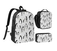 YXDVPALNE Una pletora di pinguini,Zaino per studenti, borsa per il pranzo, astuccio portapenne, set da 3 pezzi
