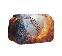 YXDVPALNE Un'immagine di una palla da baseball in acqua e fuoco Astuccio portapenne portatile a doppia conchiglia con cerniera