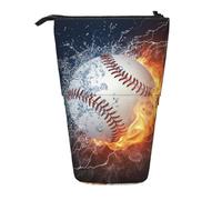 YXDVPALNE Un'immagine di una palla da baseball nell'acqua e nel fuoco,Astuccio telescopico, portapenne con supporto e astuccio con cerniera