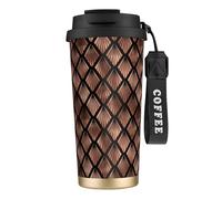 YXDVPALNE Ventagli Art Déco in oro rosa su nero,Tazza da caffè in acciaio inossidabile 316 con cordino, bicchiere termico da viaggio per auto, 500 ml