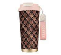 YXDVPALNE Ventagli Art Déco in oro rosa su nero,Tazza da caffè in acciaio inossidabile 316 con cordino, bicchiere termico da viaggio per auto, 500 ml