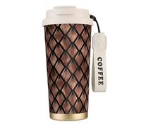 YXDVPALNE Ventagli Art Déco in oro rosa su nero,Tazza da caffè in acciaio inossidabile 316 con cordino, bicchiere termico da viaggio per auto, 500 ml