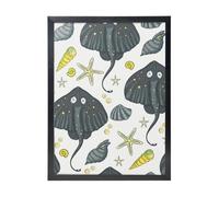 YXDVPALNE Vita marina Stingray, Stampe artistiche da parete con cornice nera, dipinto decorativo da appendere alla parete, 30 x 40 cm