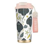 YXDVPALNE Vita marina Stingray,Tazza da caffè in acciaio inossidabile 316 con cordino, bicchiere termico da viaggio per auto, 500 ml