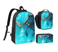 YXDVPALNE Vortici astratti alla moda color verde acqua e oro,Zaino per studenti, borsa per il pranzo, astuccio portapenne, set da 3 pezzi