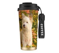 YXDVPALNE Westie Autumn West Highland White Terrier Cani,Tazza da caffè in acciaio inossidabile 316 con cordino, bicchiere termico da viaggio per auto, 500 ml